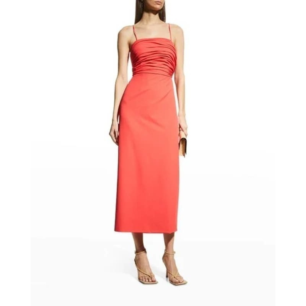 Cinq à Sept Judy Ruched Cut Out Midi Dress in Chili Pepper Women's Size 6